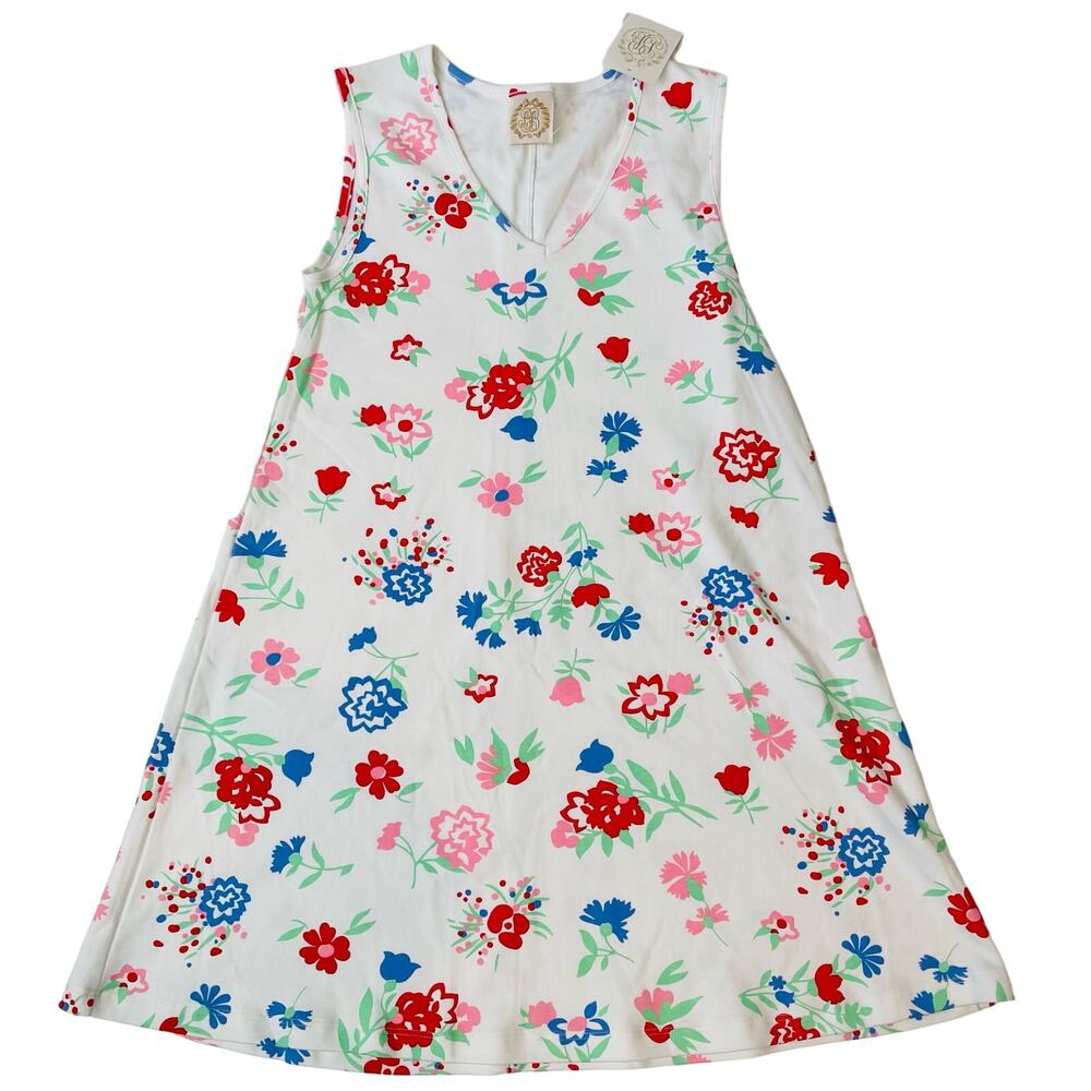 The Beaufort Bonnet Company Floral Dress - White with Red and Blue Accents